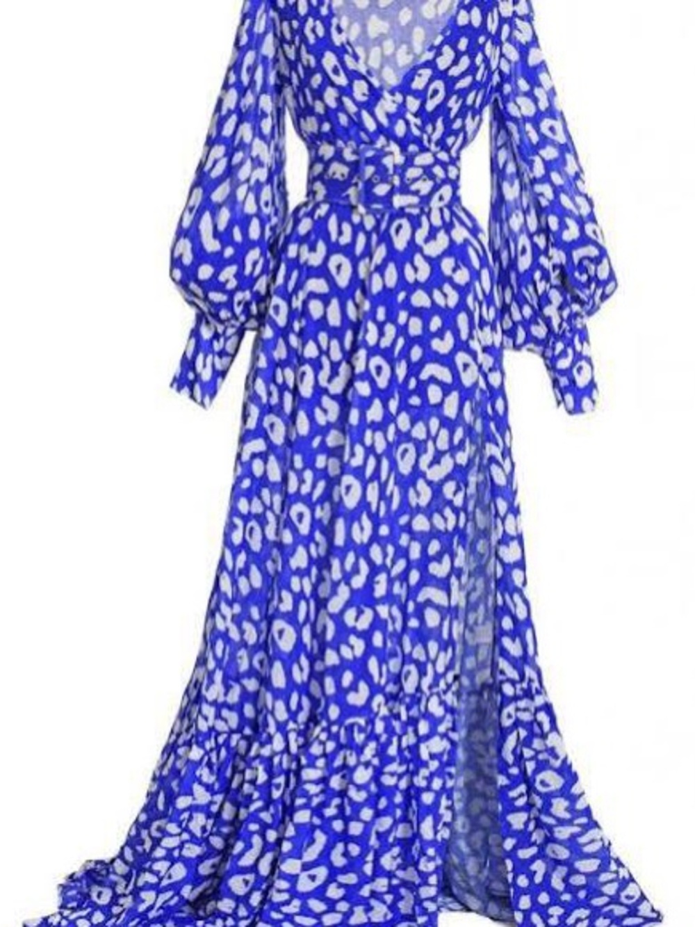 Hanifa Royal Blue and White Leopard-Print Wrap Maxi Dress